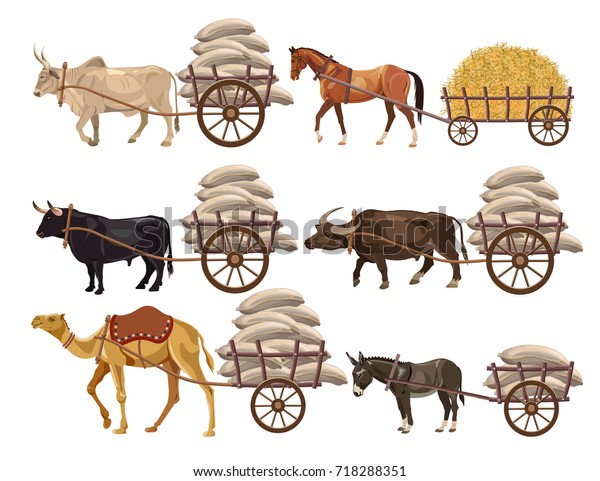 Set of\
animal-powered transport. Vector\
illustration