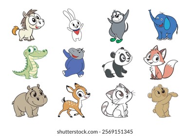set of animals. Adorable Animal Cartoon Bundle. Cute and Playful Characters