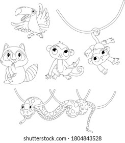 Set Animals of Africa contour drawing vector