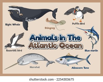Set of Animals in the Atlantic Ocean illustration