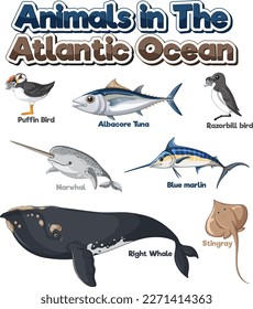 Set of Animals in the Atlantic Ocean illustration