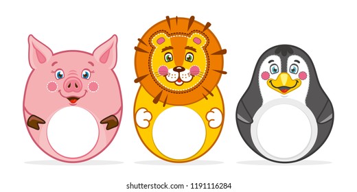 Set of animals for banners: pig, lion, penguin