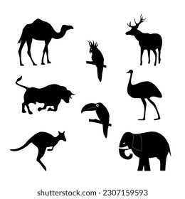 Set of animals in black color