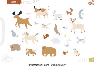 Conjunto de animales. Caricatura divertida ilustración aislada en fondo blanco. Colección de arte vectorial