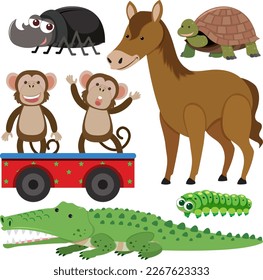 Set of animals cartoon simple style illustration