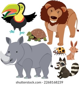 Set of animals cartoon simple style illustration