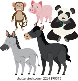Set of animals cartoon simple style illustration
