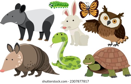 Set of animals cartoon simple style illustration
