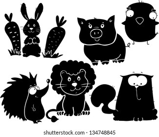 set of animals, cartoon stickers for wall or clothes