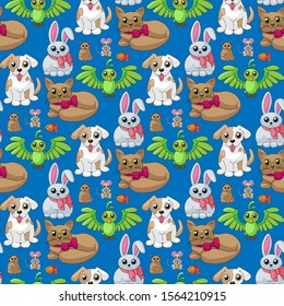 Set of animals cartoon vector illustration seamless pattern