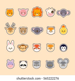 Set of animals cartoon vector illustration. A collection of small lovely and funny animals logo, icons or mascots. Little animals in the children's book character style.