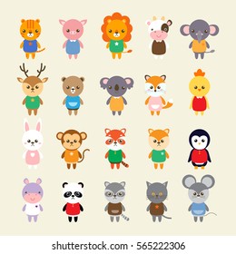 Set of animals cartoon vector illustration. A collection of small lovely and funny animals logo, icons or mascots. Little animals in the children's book character style.