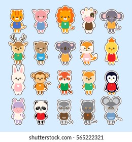 Set of animals cartoon vector illustration. A collection of small lovely and funny animals logo, icons or mascots. Little animals in the children's book character style.