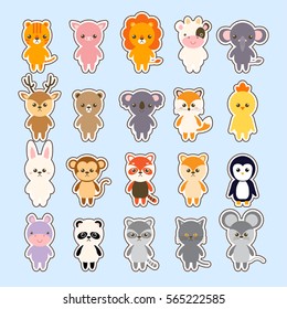 Set of animals cartoon vector illustration. A collection of small lovely and funny animals logo, icons or mascots. Little animals in the children's book character style.