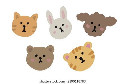 set of animals, cat, bear, dog, rabbit