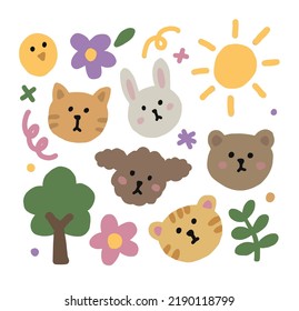 set of animals, cat, bear, dog, rabbit