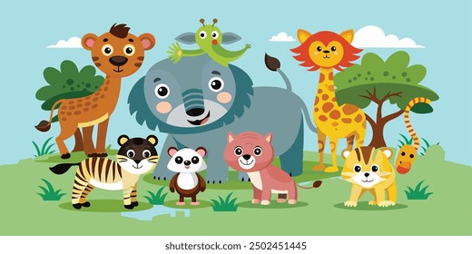 set of animals character vector illustrations