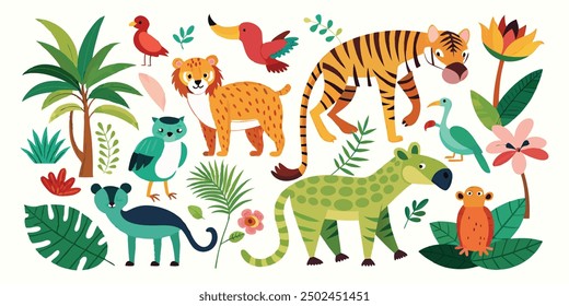 Conjunto de Ilustraciones vectoriales de carácter de animales