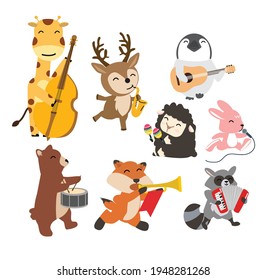 set animals cheerful playing music