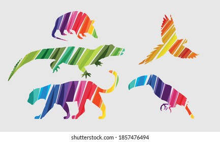 set of animals with colored textures