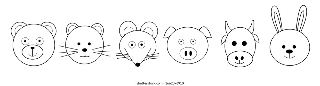 Set of animals for coloring. Ready-made set for coloring books for young children. Vector illustration.