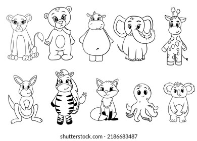 Set Animals Coloring Wild Animals Animals Stock Vector (Royalty Free ...