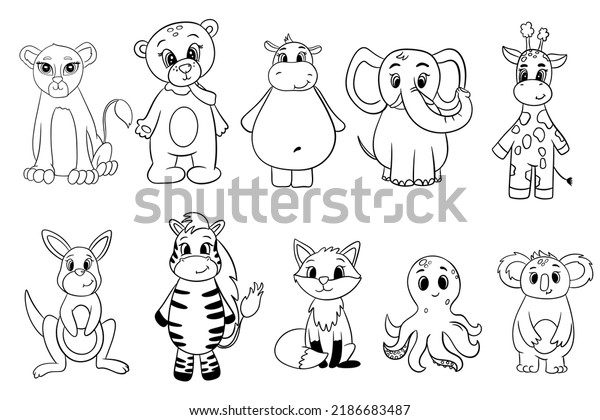 Set Animals Coloring Wild Animals Animals Stock Vector (Royalty Free ...