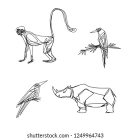 Set of animals in continuous line style. Can be used as a sticker, icon, logo, design template, card, banner. 