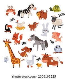 Set of animals in cute childish style.