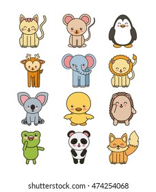 set animals cute tender isolated icon vector illustration design