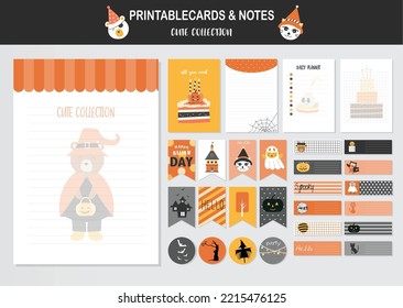 Set of animals and cute vector card.Design for halloween day,baby shower,printable,  tags,cards,templates,Notes, Stickers, Labels,Scrap booking, Congratulations, Invitations,Vector illustrations.