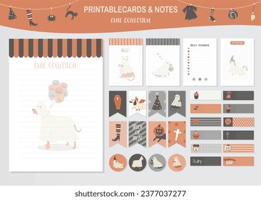 Set of animals and cute vector card.Design for halloween day,baby shower,printable,  tags,cards,templates,Notes, Stickers, Labels,Scrap booking, Congratulations, Invitations,Vector illustrations.