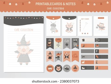 Set of animals and cute vector card.Design for halloween day,baby shower,printable,  tags,cards,templates,Notes, Stickers, Labels,Scrap booking, Congratulations, Invitations,Vector illustrations.