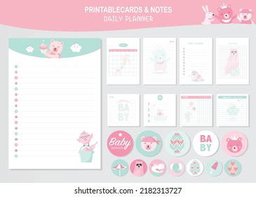Set of animals and cute vector cards,bears,baby shower,printable,  tags,cards,templates,Notes, Stickers, Labels,Scrap booking, Congratulations, Invitations,Vector illustrations.