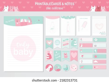 Set of animals and cute vector cards,bears,baby shower,printable,  tags,cards,templates,Notes, Stickers, Labels,Scrap booking, Congratulations, Invitations,Vector illustrations.