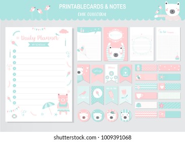 Set of animals and cute vector cards,bears,printable,summer tags,cards,templates,Notes, Stickers, Labels,Scrap booking, Congratulations, Invitations,Vector illustrations 