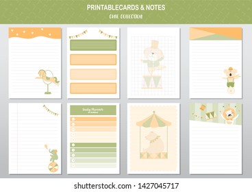 Set of animals and cute vector cards,circus,baby shower,printable,  tags,cards,templates,Notes, Stickers, Labels,Scrap booking, Congratulations, Invitations,Vector illustrations