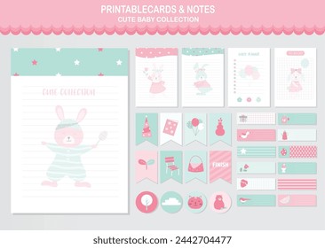 Set of animals and cute vector cards,Easter, tags,cards,templates,Notes, Stickers, Labels,Scrap booking, Congratulations, Invitations,Vector illustrations.