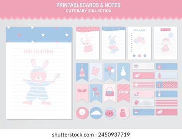 Set of animals and cute vector cards,Easter, tags,cards,templates,Notes, Stickers, Labels,Scrap booking, Congratulations, Invitations,Vector illustrations.