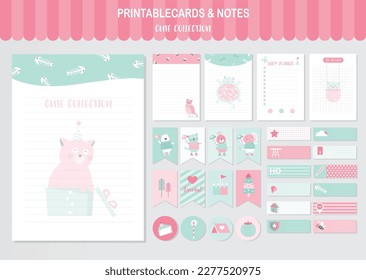 Set of animals and cute vector cards,unicorns,baby shower,printable,  tags,cards,templates,Notes, Stickers, Labels,Scrap booking, Congratulations, Invitations,Vector illustrations.