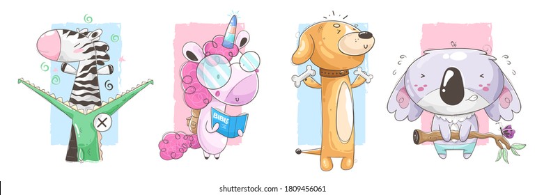 Set of animals with different poses