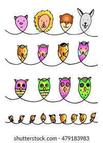 set animals doodle. hand drawn animal