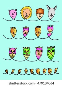 set animals doodle. hand drawn animal