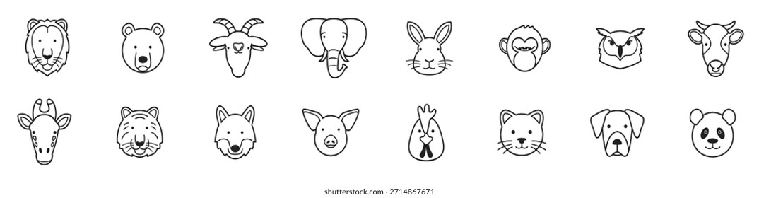Conjunto de animales. Doodle ilustración de oso, jirafa, panda, vaca, cebra, mapache, mono, león, tigre, elefante, hipopótamo, koala para tarjetas, revistas, Anuncios. Ilustración vectorial.