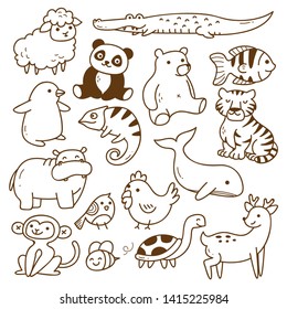 Set Of Animals Doodle Isolated On White Background