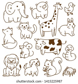 Set of animals doodle isolated on white background