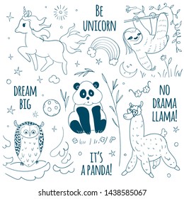 Set of animals doodle isolated on white background