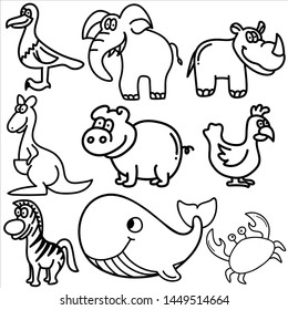 Set Animals Doodle Isolated On White Stock Vector (Royalty Free ...