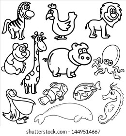 Set of animals doodle isolated on white background.Character wildlife pattern. Vector illustration.
