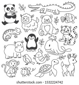 Set of animals doodle isolated on white background